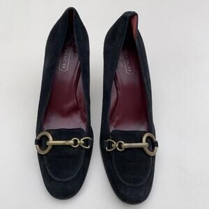 Coach Aubrey Horsebit Black Suede Heels Sz 7.5